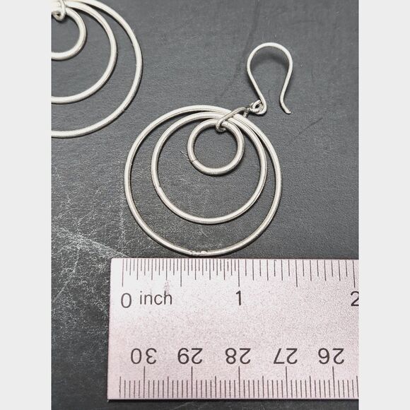 Sterling Silver Boho Triple Hoop Earrings 925 Marked Tested 2" Geometric Drops - Picture 5 of 5